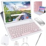 DUODUOGO Tablet 10.1'', Android 10.0 Pie Tablets with Wireless Keyboard Case and Mouse, 4GB RAM 64GB ROM, Quad Core, Google GMS Certified,IPS HD Display,8MP Dual Camera,Dual SIM, 8000mAh, WiFi-Pink