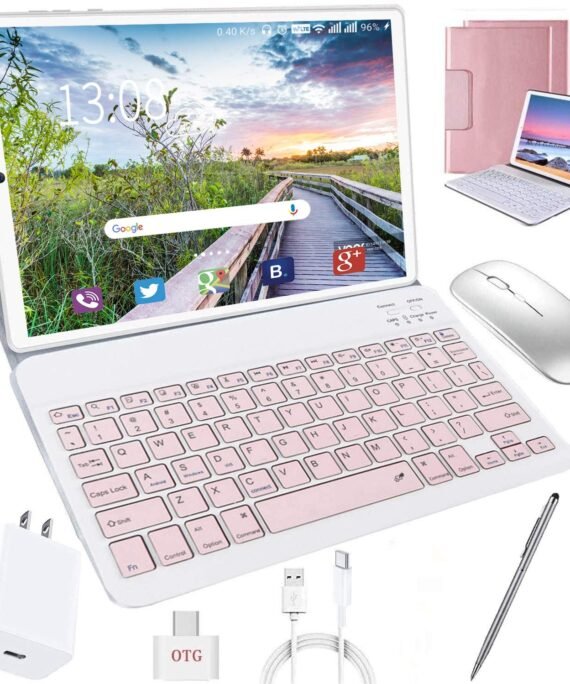 DUODUOGO Tablet 10.1'', Android 10.0 Pie Tablets with Wireless Keyboard Case and Mouse, 4GB RAM 64GB ROM, Quad Core, Google GMS Certified,IPS HD Display,8MP Dual Camera,Dual SIM, 8000mAh, WiFi-Pink