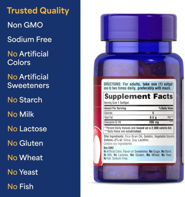 Puritan's Pride Coenzyme CoQ10 200mg, Dietary Supplement for Heart Health, Blood Pressure, Oral Gum Health, and Healthy Aging Support, 240 Rapid Release Softgels, 2-Pack - Image 4