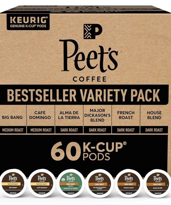 Peet's Coffee, Keurig K-Cup Pods Variety Pack - Major Dickason's Blend, Big Bang, French Roast, Café Domingo, Organic Alma De La Tierra, House Blend, 60 Count (6 Boxes of 10 K-Cup Pods)