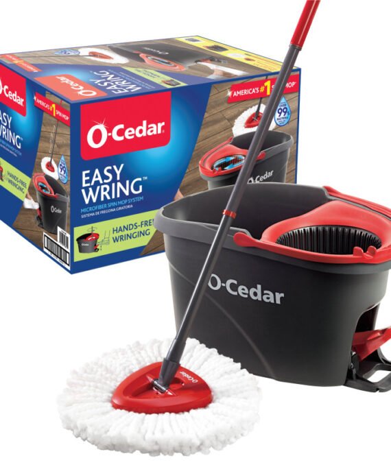 O-Cedar EasyWring Microfiber Spin Mop, Bucket Floor Cleaning System, Red, Gray, Standard
