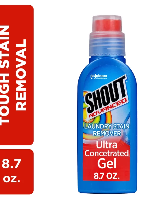 Shout Advanced Ultra Concentrated Gel Brush, 8.7 Ounce, Treats Dried Food, Coffee, Wine, Makeup Stains, Safe for All Colorfast Washables, Works in All Water Temperatures