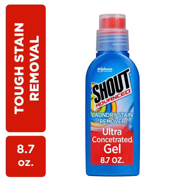 Shout Advanced Ultra Concentrated Gel Brush, 8.7 Ounce, Treats Dried Food, Coffee, Wine, Makeup Stains, Safe for All Colorfast Washables, Works in All Water Temperatures