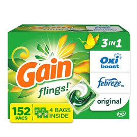 Gain Flings! 3 in 1 Laundry Detergent Pacs, Original Scents, 152 ct.