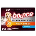 Bounce Pet Hair & Lint Guard Mega Dryer Sheets, Fresh Scent, 210 ct.