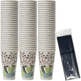 Dixie PerfecTouch Insulated Paper Hot Cup 75 Count, 16 oz Coffee Cups Drinking/Stirring Straws Bundle (16 oz, 75 Cups, 75 Straws)